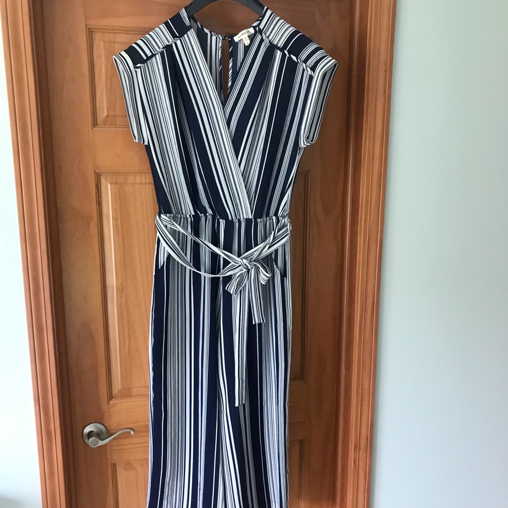 White and navy jumpsuit